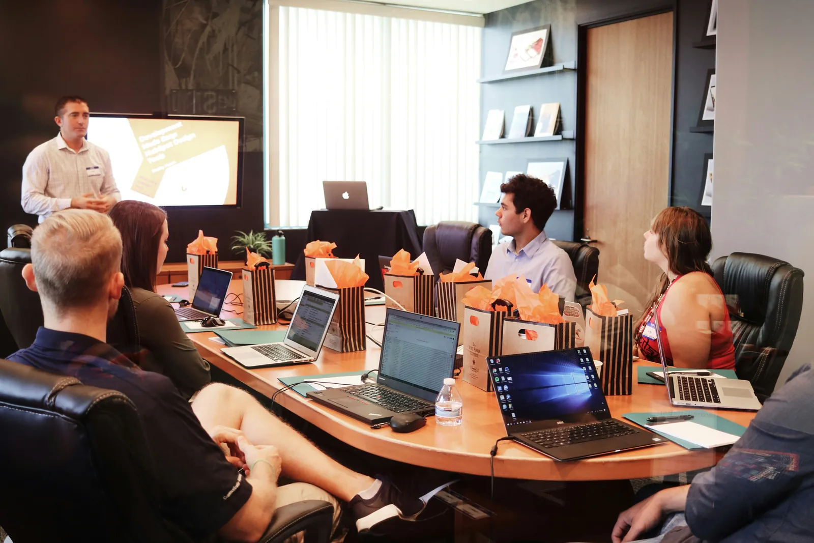 Corporate team reviewing group assessment results
